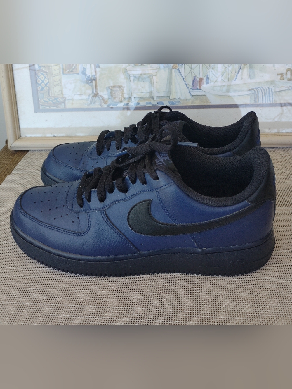 Nike "Air Force 1" '07 Binary Blue Leather/Black Casual Sneakers. Size 10.